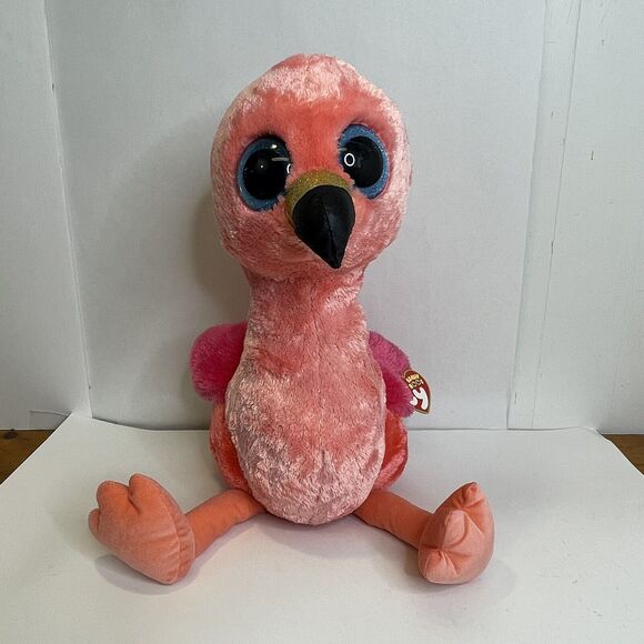 Ty Beanie Boo Gilda Pink Flamingo, Large Blue Eyes, TySilk Pink, 24"‎ Tall Baby - Picture 16 of 16